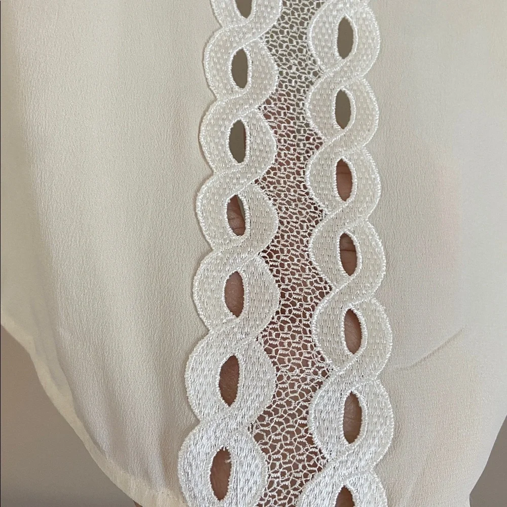 Anne Fontaine Silk Ivory Lace Trim Blouse Size Medium - Picture 8 of 12